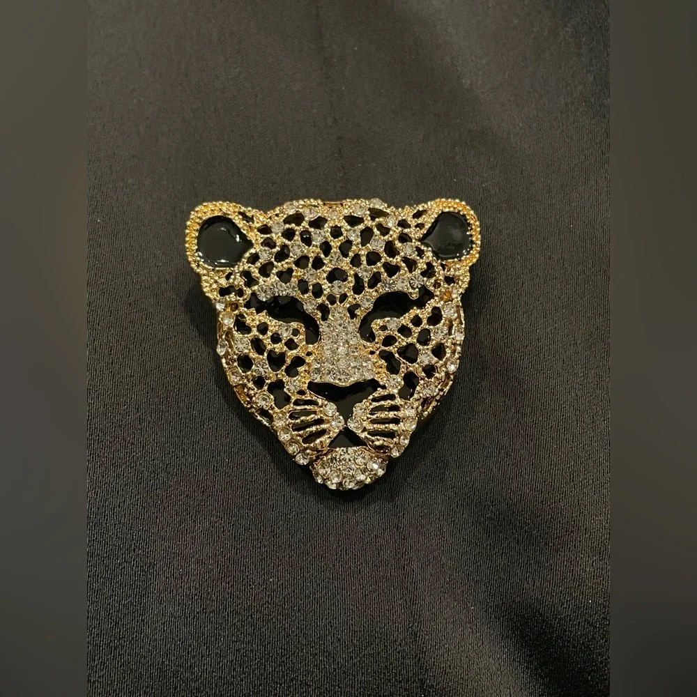 Gold and Black Leopard Face Brooch